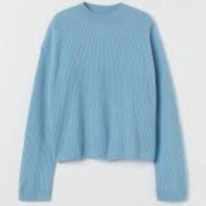 NEW H&M Cashmere Mock Neck Ribbed Sweater Light Blue Size S! VERY RARE!!!
